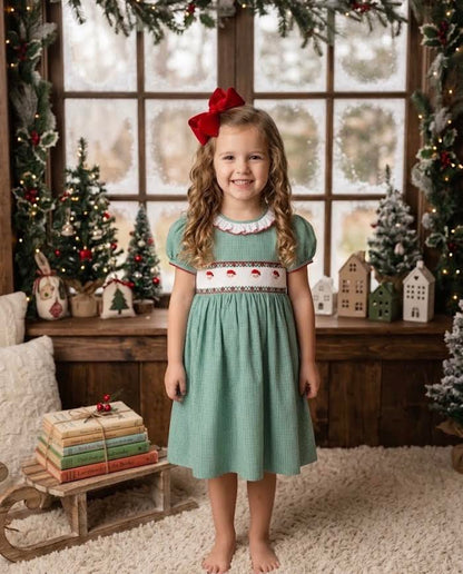 Lulu Bebe - Santa Smocked Waist Dress With Ruffle Collar