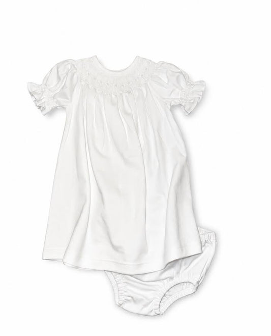 Baby Loren - White Smocked Neckline Gown With Bloomers