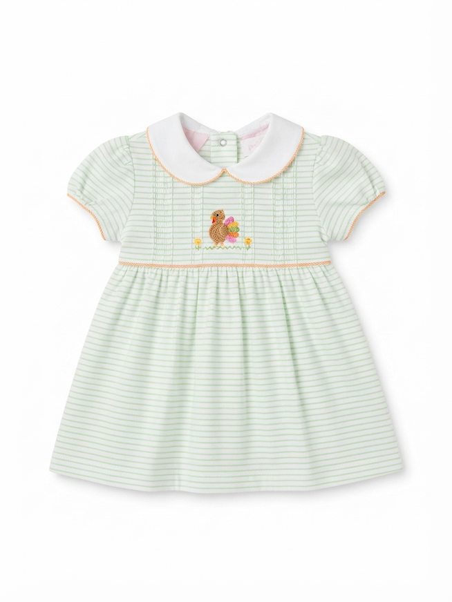 Petit Bebe - Green/Orange Stripe Turkey Dress