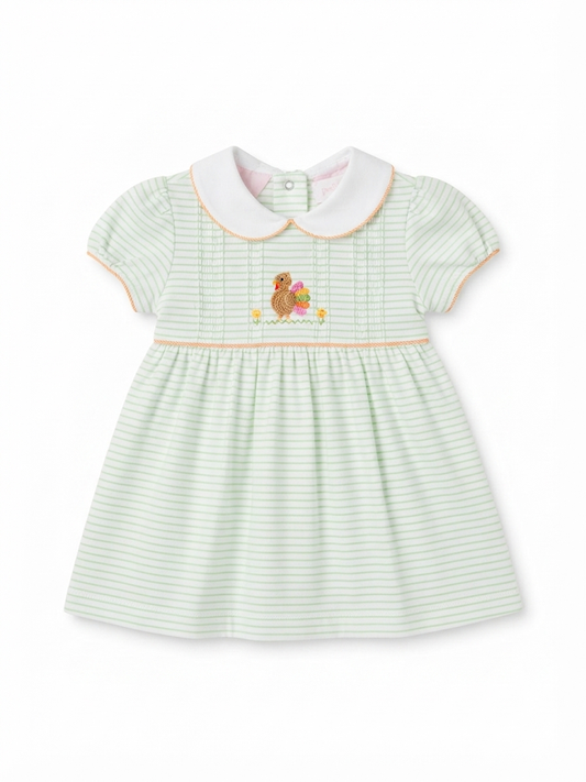Petit Bebe - Green/Orange Stripe Turkey Dress