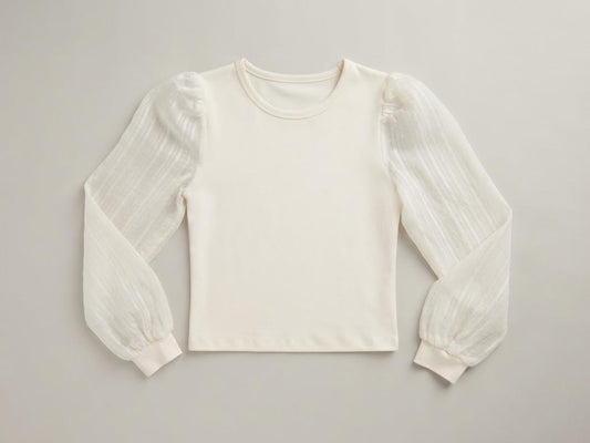 Little Olin - Girl's Beige Textured L/S Top