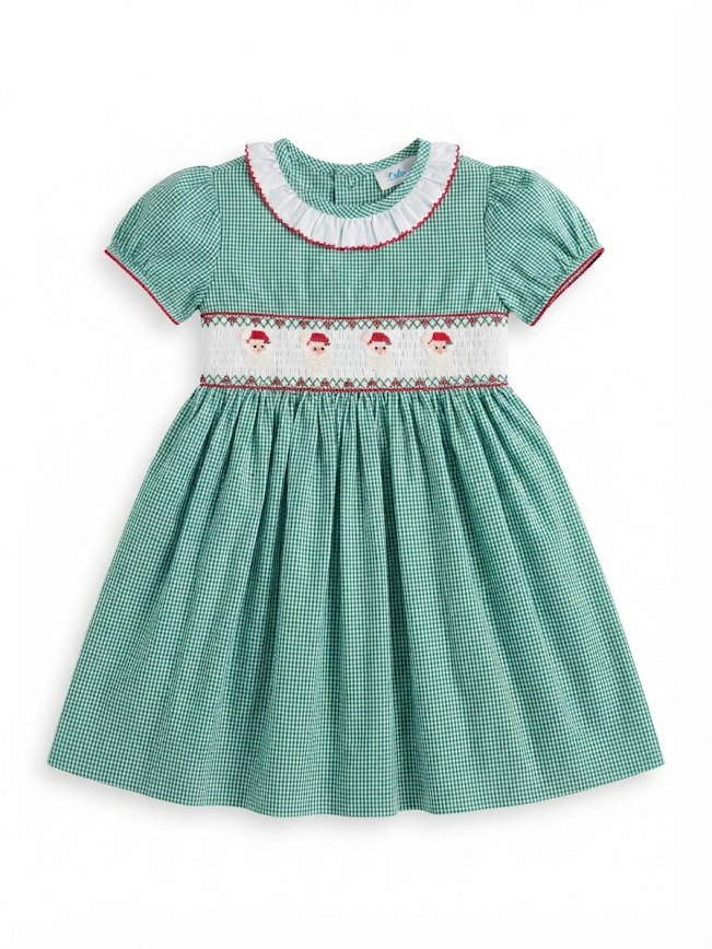 Lulu Bebe - Santa Smocked Waist Dress With Ruffle Collar