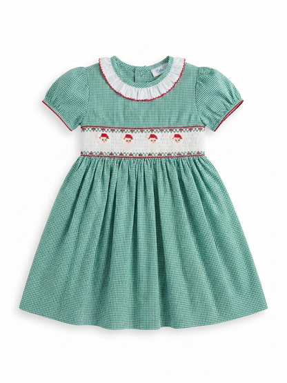 Lulu Bebe - Santa Smocked Waist Dress With Ruffle Collar