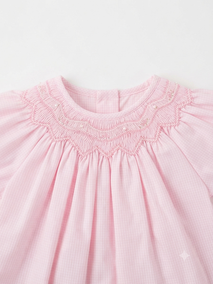 Petit Ami - Gingham Pink Smocked Daydress With Bloomers