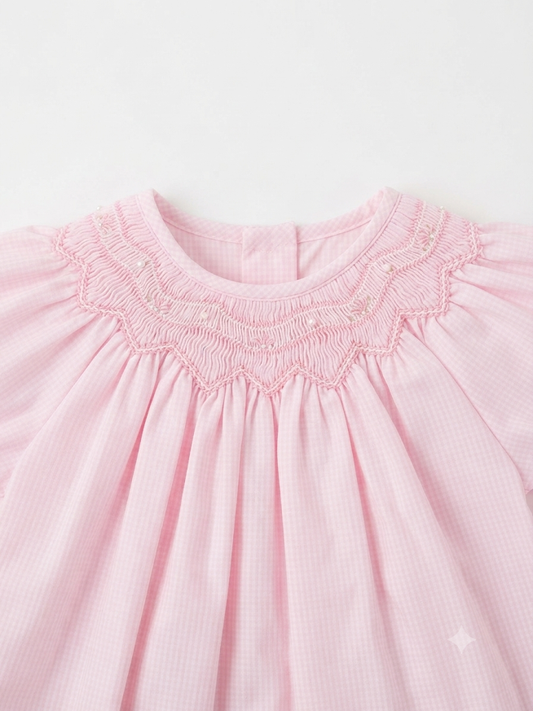 Petit Ami - Gingham Pink Smocked Daydress With Bloomers