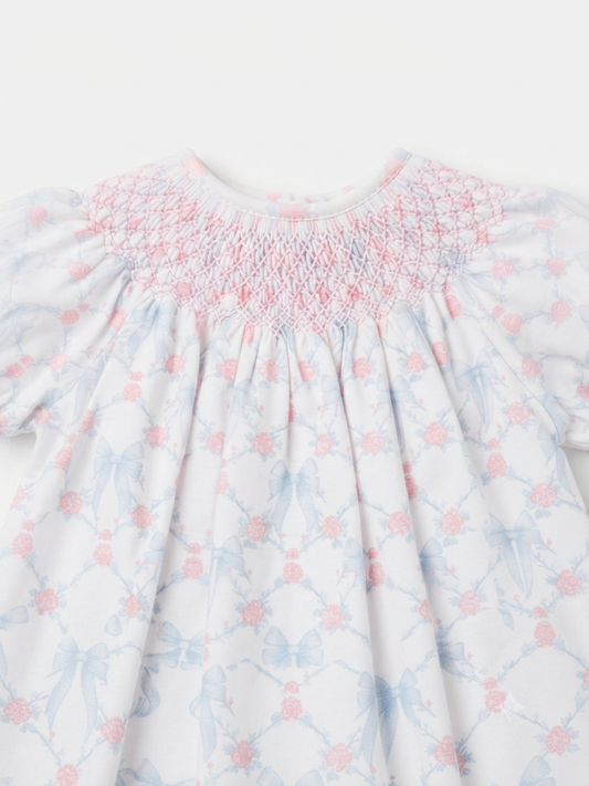 Baby Loren - Baby Blue & Pink Coquettes Hand Smock Bishop Gown