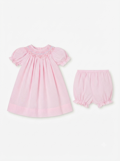 Petit Ami - Gingham Pink Smocked Daydress With Bloomers