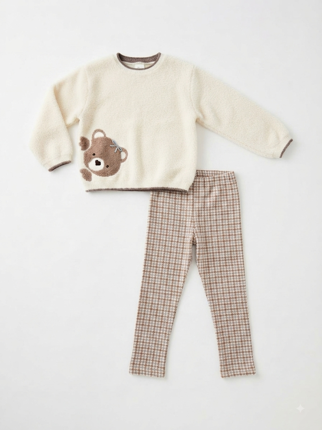 Mayoral - Girl's Fuzzy Bear Sweater With Leggings Set