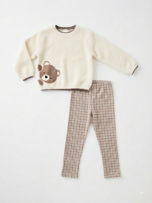 Mayoral - Girl's Fuzzy Bear Sweater With Leggings Set