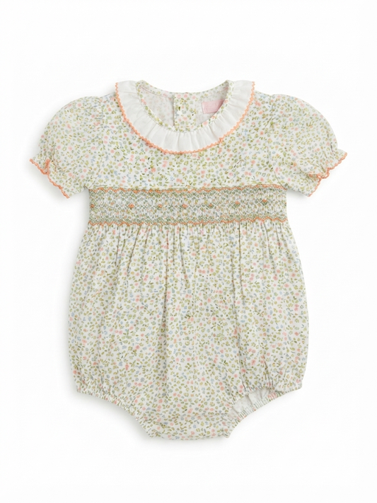 Petit Bebe - Girls Green Floral Bubble