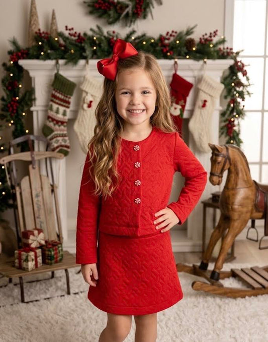 Fantasia - Red Quilted Jacket And Skirt Set
