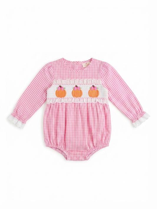 Faire - Pink Pumpkin Posh Cutie Embroidered Smocked Bubble