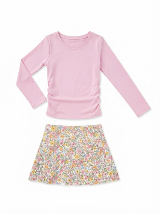 Swoon Baby - Dusty Pink Ruched Top With Floral Skirt