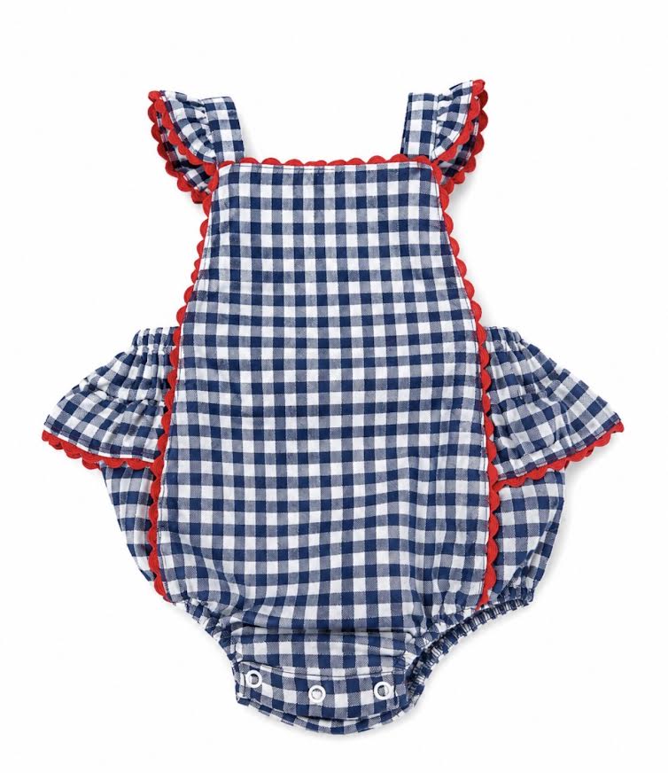Angel Dear - Navy Gingham Ric Rac Sunsuit