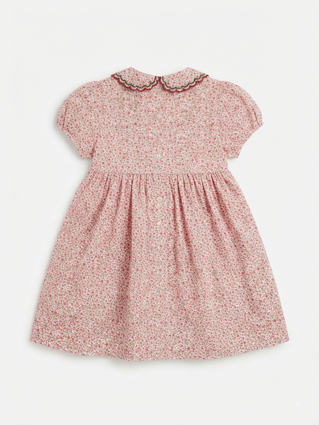 Luli & Me - Mulberry Floral Red Smocked Dress