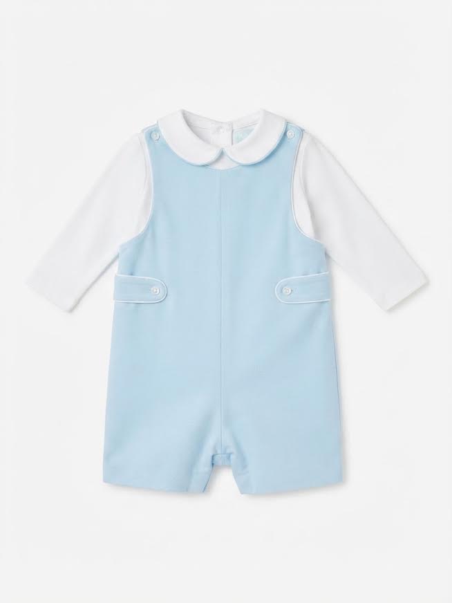 Petit Bebe - Light Blue Short Jon Jon With White L/S Under