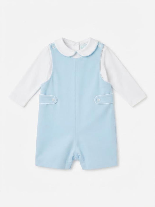 Petit Bebe - Light Blue Short Jon Jon With White L/S Under