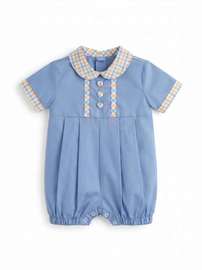 Charming Little One - Blue With Fall Gingham Print Bubble