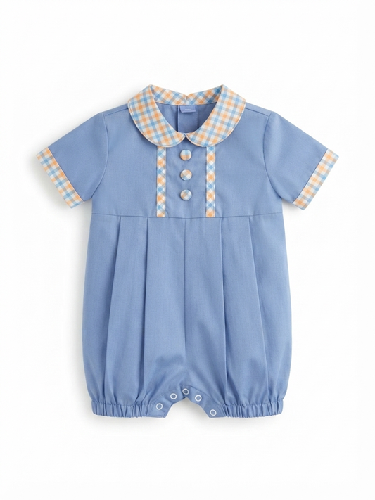 Charming Little One - Blue With Fall Gingham Print Bubble