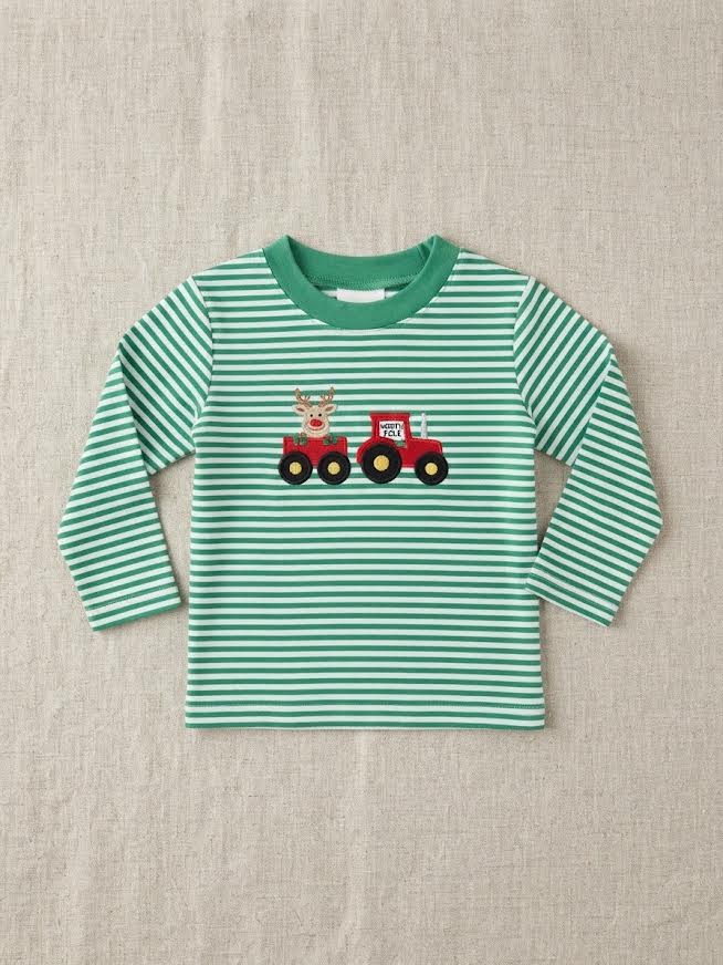 Baby Luigi - Striped Tractor With Reindeer Long Sleeve