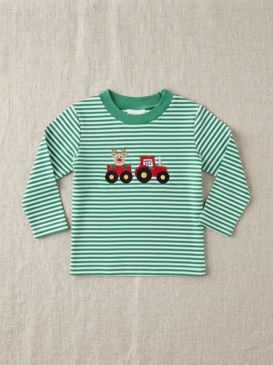 Baby Luigi - Striped Tractor With Reindeer Long Sleeve