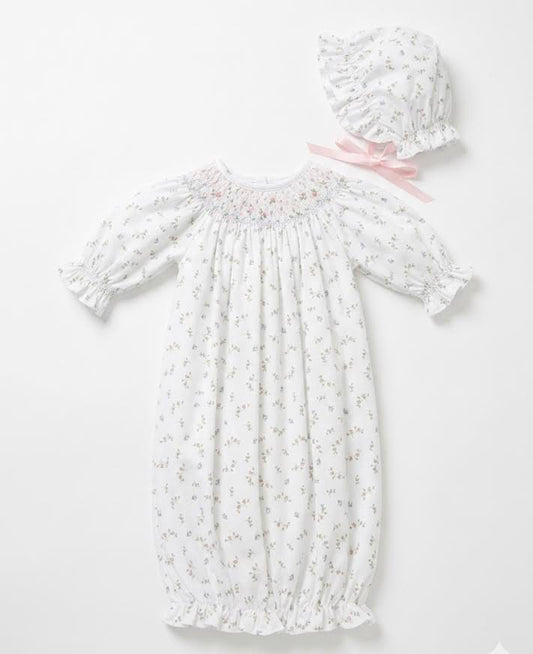 Baby Loren - Bella Pink Floral Smocked Gown And Bonnet