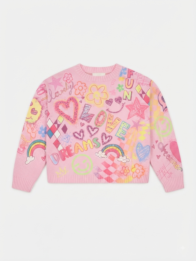 Baby Sara - Fun Icon Pink Multi Print Sweater