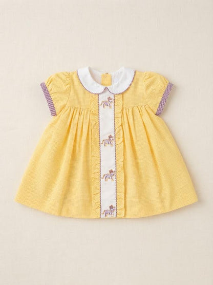 Lulu Bebe - Yellow Gingham Tiger Emb. Dress