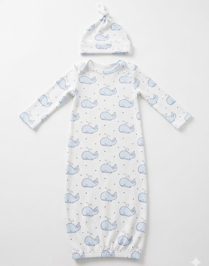Angel Dear - Bubbly Whale Blue Knotted Gown With Hat