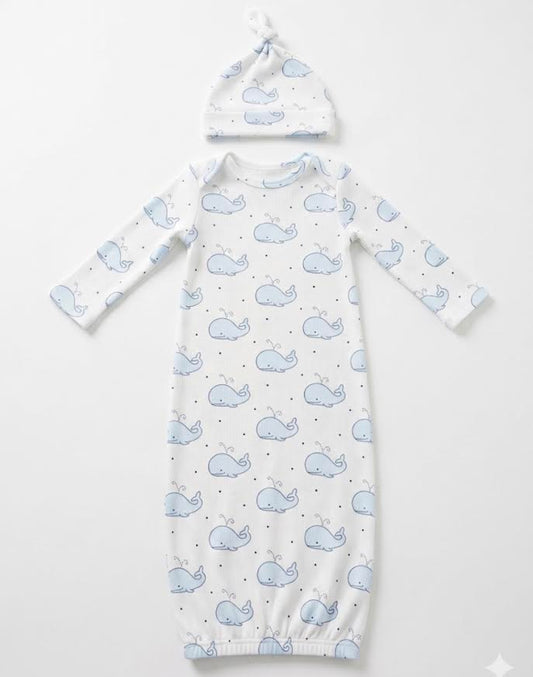 Angel Dear - Bubbly Whale Blue Knotted Gown With Hat
