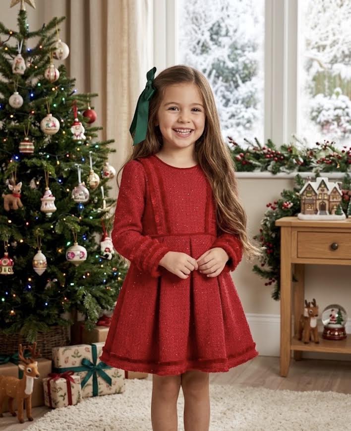 Abel & Lula - Red Tweed Sequin Dress L/S