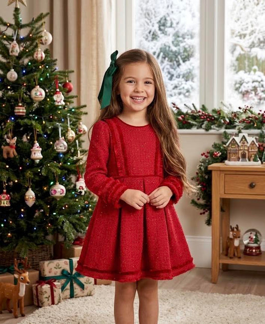 Abel & Lula - Red Tweed Sequin Dress L/S