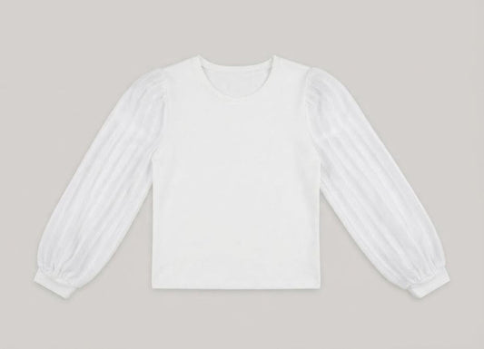Little Olin - White Textured Sleeve L/S Top