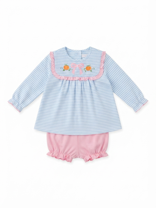 Claire And Charlie - Girl's Blue/Pink Pumpkin Bloomer Set