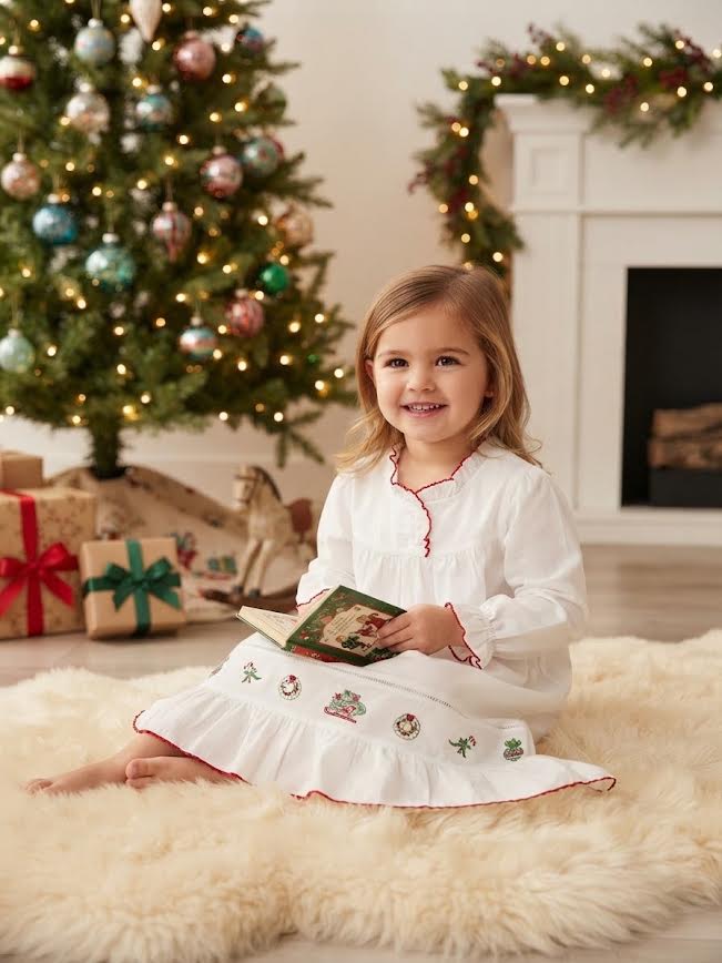 Sweet Dreams - Santa, Wreath White Nightgown