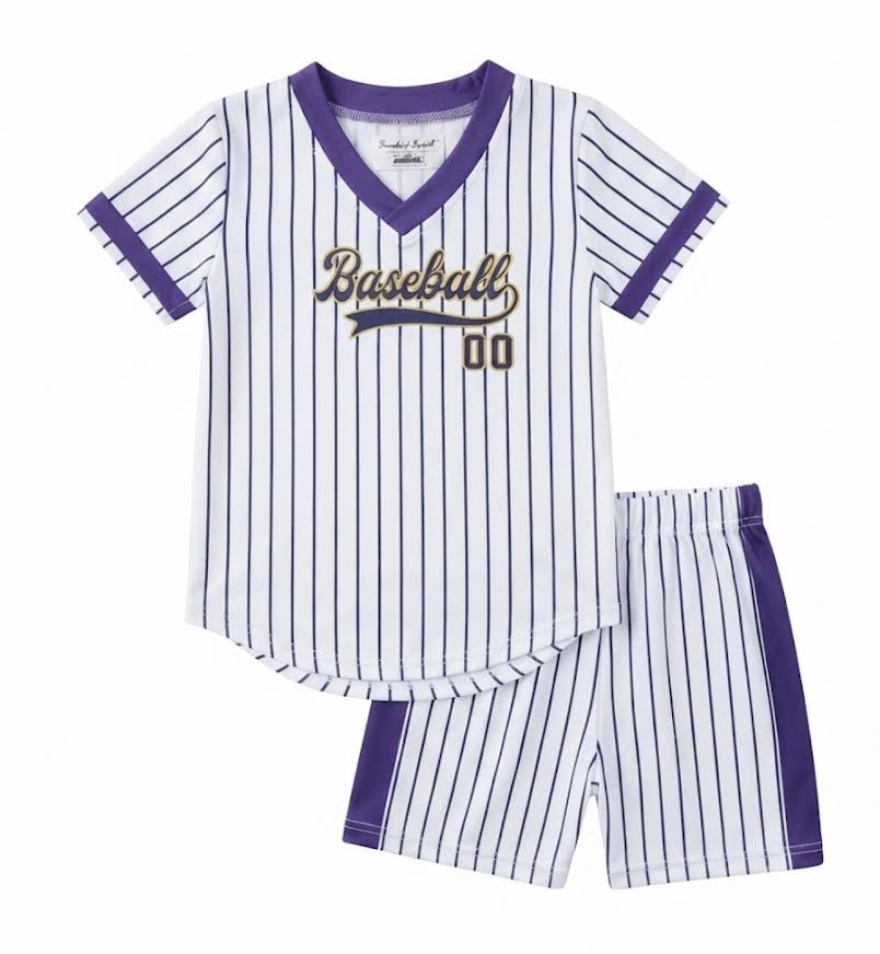 Belle Cher - Purple and Gold Striped Baseball outfit