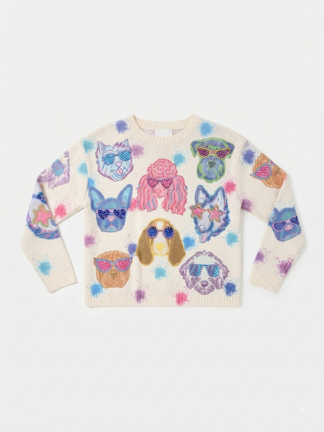 Baby Sara - Girl's Multi Color Dog Print Sweater