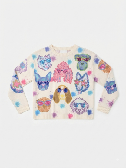 Baby Sara - Girl's Multi Color Dog Print Sweater
