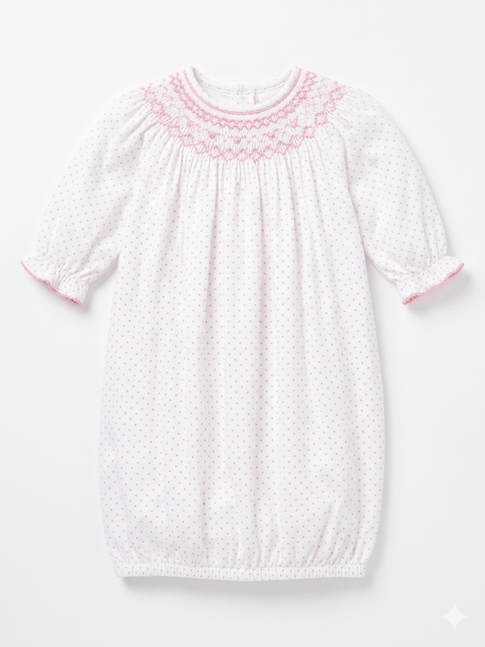 Baby Loren - Sally White/Pink Hand SMK Bishop Pima Gown