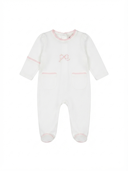 Baby Club Chic - Pretty Bows Embroiderd Pima Footie With Pockets