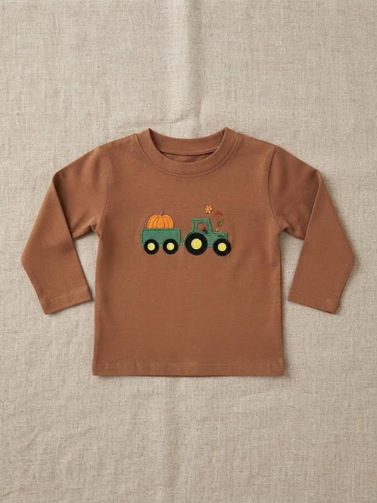 Baby Luigi - Brown Tractor With Pumpkin Long Sleeve