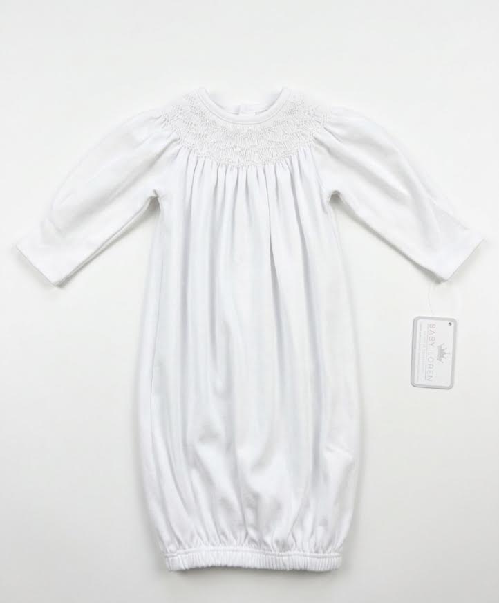 Baby Loren - White Smocked Neckline Gown