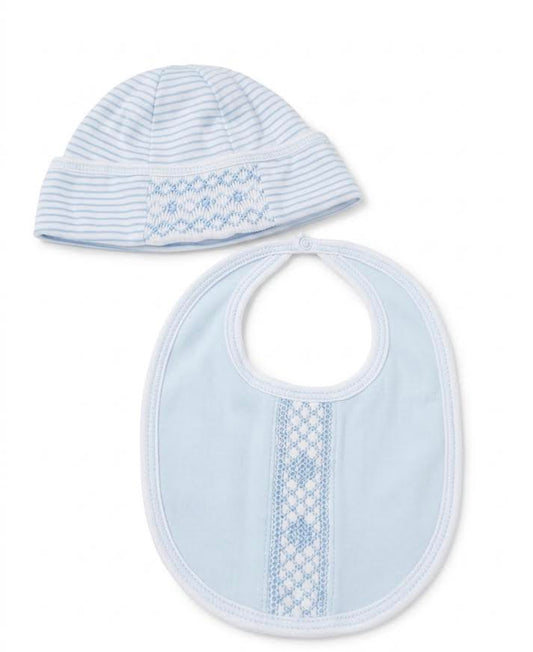 Baby Threads - Blue Smocked Bib & Hat Set