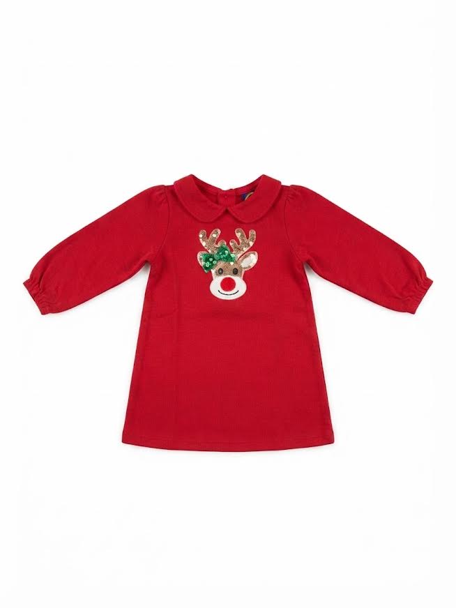 Emma Jean - Reindeer Sparkle Applique Dress