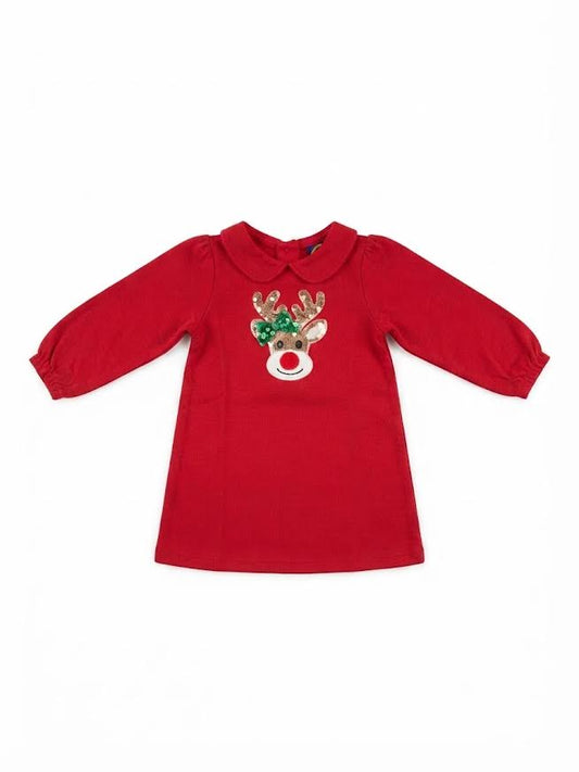 Emma Jean - Reindeer Sparkle Applique Dress