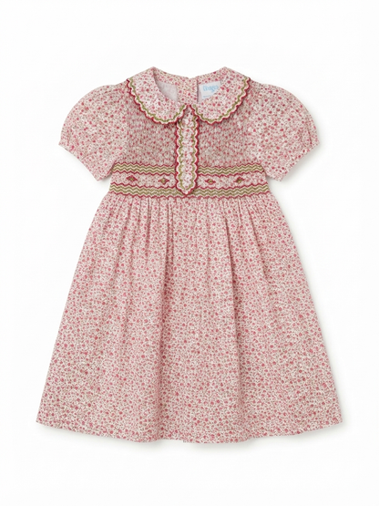 Luli & Me - Mulberry Floral Red Smocked Dress