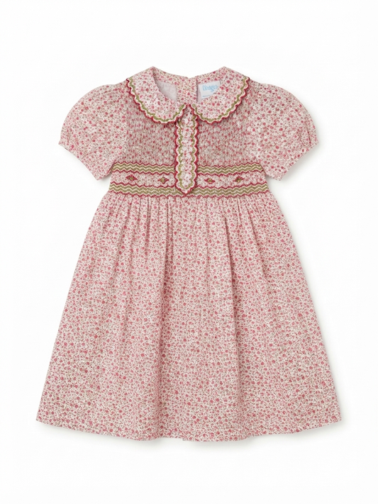 Luli & Me - Mulberry Floral Red Smocked Dress