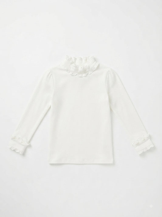 Lulu Bebe - White L/S Ruffle Collar Top