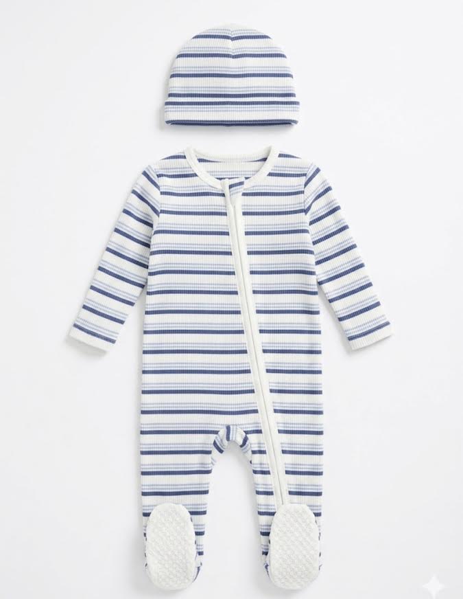 Angel Dear - Vintage Stripe Blue Footie & Hat