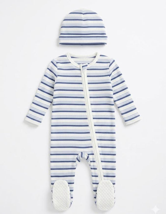 Angel Dear - Vintage Stripe Blue Footie & Hat